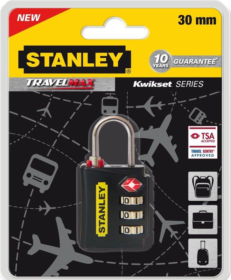 Cadenas de voyage Stanley à combinaison 4 chiffres avec indicateur TSA /  30mm