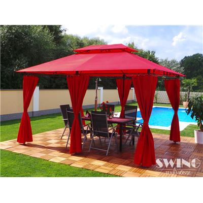 Tonnelle de jardin à rideaux Swing & Harmonie® 3x4 m bordeaux