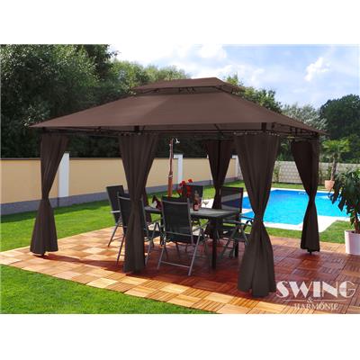 Tonnelle de jardin à rideaux Swing & Harmonie® 3x4 chocolat