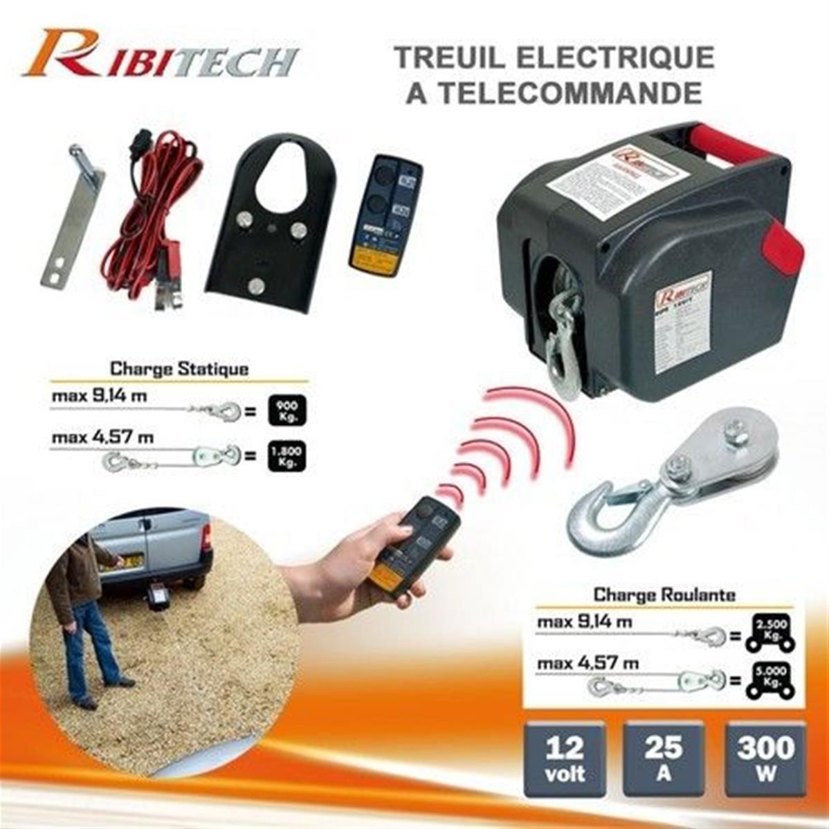 Treuil 12v avant/arriere :300w + telecommande radio